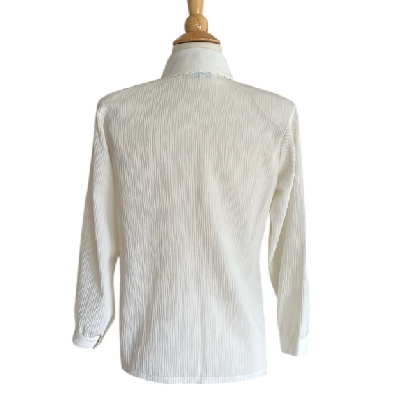 ROYAL DEL Vintage 70s White Crepe Button Down Shirt Lace Embellished Collar S - Picture 8 of 15